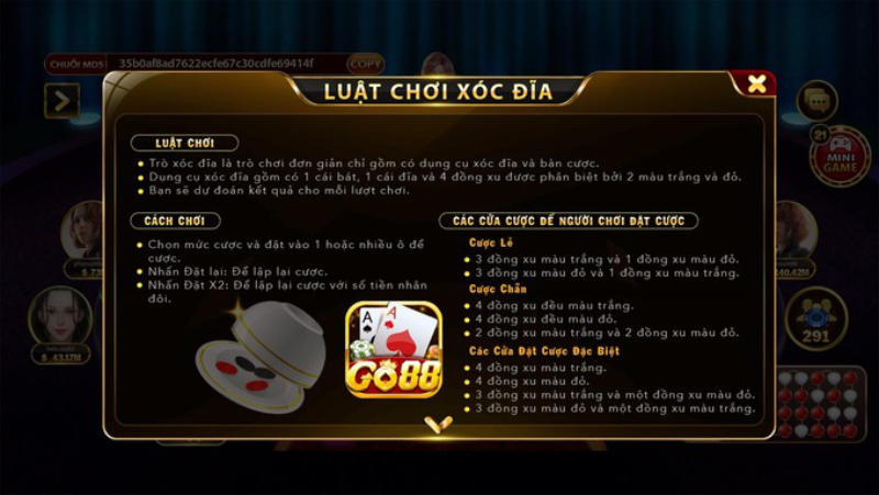 Luật chơi xóc đĩa Go88